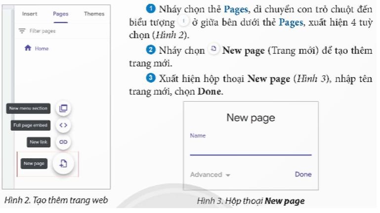 Trong google sites, để tạo trang mới em thực hiện như thế nào?