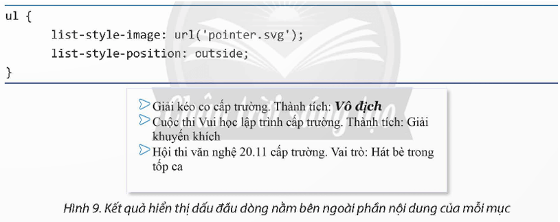 Trong tệp portfolio.html, định kiểu riêng cho các mục trong danh sách Các hoạt động đã tham gia\