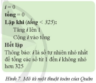 Theo một mẫu mô tả cấu trúc lặp đã học ở lớp 6 bạn Quân mô tả một thuật toán