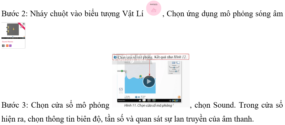 Nêu các việc cần làm để quan sát mô phỏng sóng âm trên trang web PhET