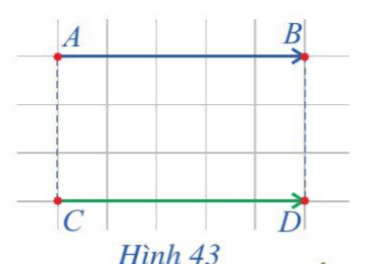 Quan sát hai vectơ AB, CD ở Hình 43. Nhận xét về phương của hai vectơ đó