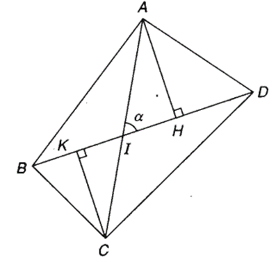 Cho tứ giác lồi ABCD có các đường chéo AC = x, BD = y và góc giữa AC và BD bằng Alpha