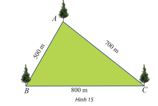 Một công viên có dạng hình tam giác với các kích thước như Hình 15