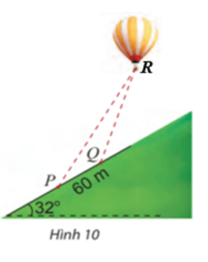 Hai người quan sát khinh khí cầu tại hai địa điểm P và Q nằm ở sườn đồi nghiêng 32 độ