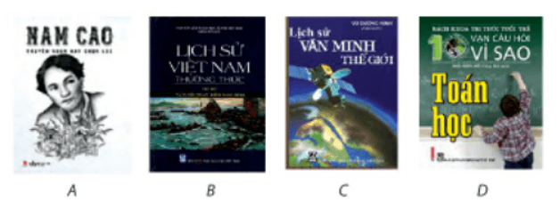 Lan vừa mua 4 cuốn sách, kí hiệu là A, B, C và D