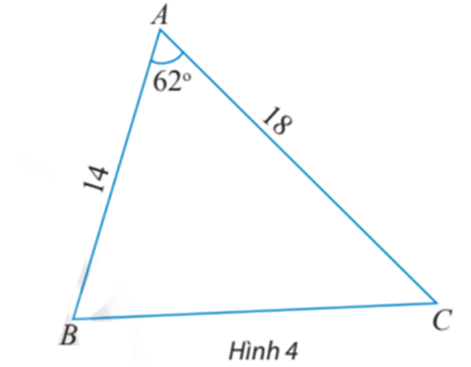 Tính các cạnh và các góc chưa biết của tam giác ABC trong Hình 4