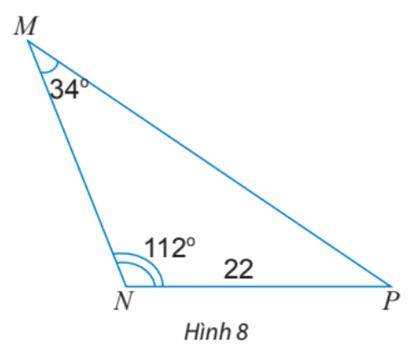 Tính các cạnh và các góc chưa biết của tam giác MNP trong Hình 8