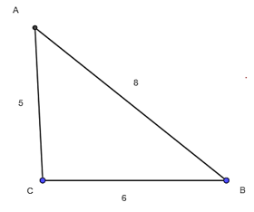 Cho tam giác ABC có a = 6, b = 5, c = 8