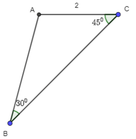  Tính diện tích tam giác ABC có b = 2, góc B = 30 độ, góc C = 45 độ