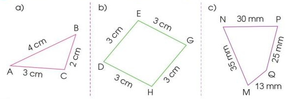 Toán lớp 3 trang 105, 106 Chu vi hình tam giác. Chu vi hình tứ giác | Cánh diều