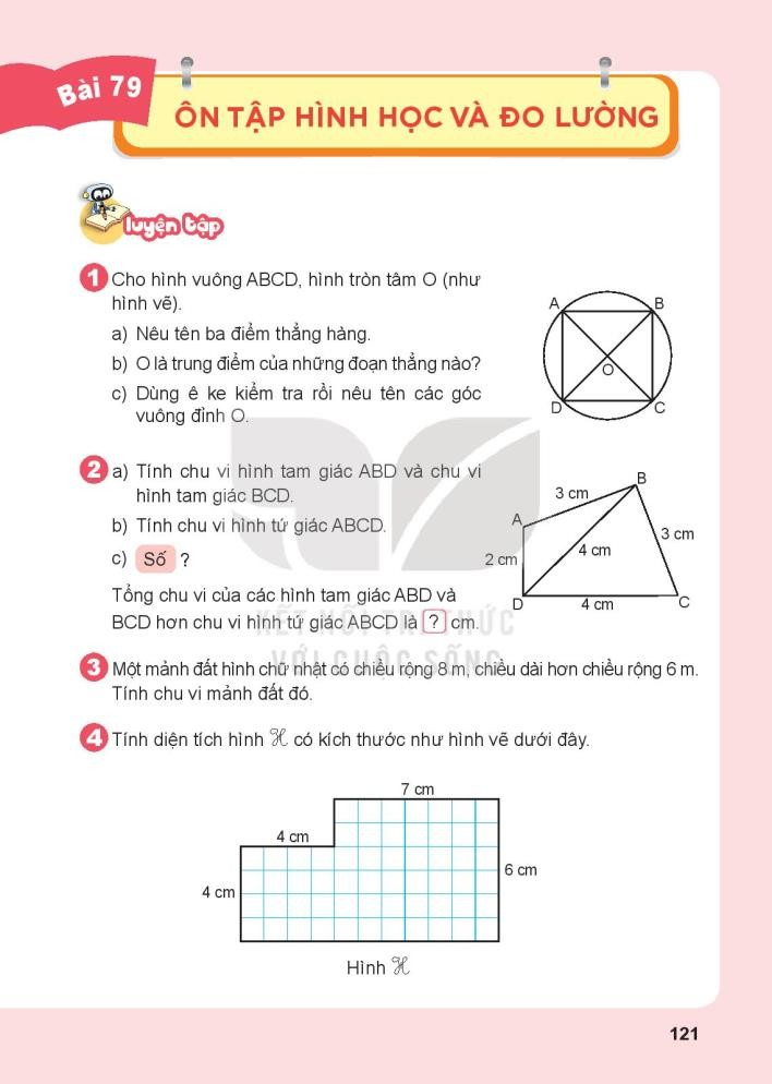 Toán lớp 3 trang 121, 122 Bài 79: Ôn tập hình học và đo lường | Kết nối tri thức