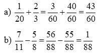Toán lớp 5 Bài 6: Cộng, trừ hai phân số khác mẫu số (trang 20) - Kết nối tri thức