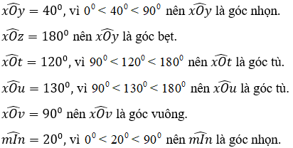 Đo các góc sau đây và cho biết số đo của chúng. Xác định góc nhọn