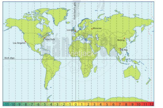 Múi giờ của các vùng trên thế giới. Bản đồ sau cho biết múi giờ của các vùng trên thế giới