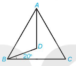 Trong hình vẽ sau, cho tam giác đều ABC và góc DBC bằng 20°
