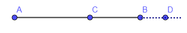 Lấy các điểm A, B, C, D phân biệt và thẳng hàng theo thứ tự như Hình 8.24