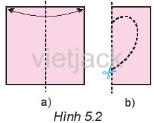 Gấp đôi một tờ giấy (H.5.2a), dùng kéo cắt một đường như Hình 5.2b