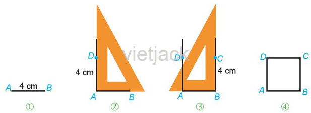 Vẽ hình vuông ABCD có cạnh 4 cm theo hướng dẫn sau: Bước 1. Vẽ đoạn thẳng 