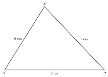 Cho tam giác MNP có MN = 6 cm, NP = 8 cm, PM = 7 cm