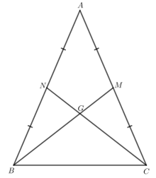 Cho tam giác ABC cân tại A, hai đường trung tuyến BM và CN cắt nhau tại G