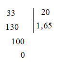 Đặt tính để tính thương: 33 : 20