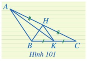 Trong Hình 101, đoạn thẳng HK là đường trung tuyến của những tam giác nào