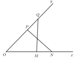 Cho góc nhọn xOy Hai điểm M, N thuộc tia Ox thoả mãn OM = 2 cm, ON = 3 cm
