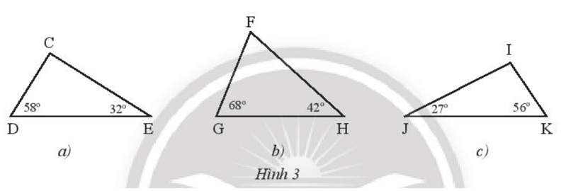 Tìm số đo các góc chưa biết của các tam giác trong Hình 3