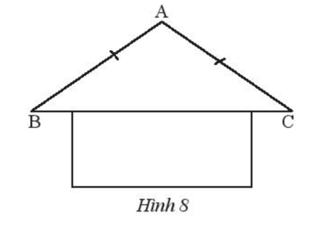 Trong hình mái nhà ở Hình 8, tính góc B và góc C, biết  góc A = 110 độ
