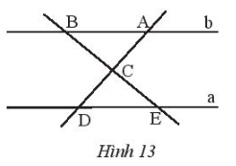 Tìm các cặp góc bằng nhau của hai tam giác ABC và DEC trong Hình 13