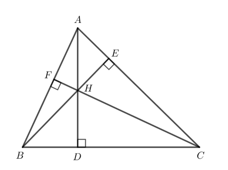 Cho tam giác ABC có ba đường cao AD, BE, CF đồng quy tại trực tâm H