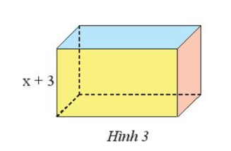 Tính diện tích đáy của một hình hộp chữ nhật (Hình 3) có chiều cao bằng (x + 3) cm 