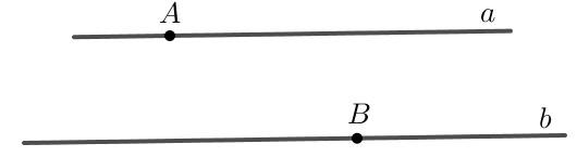 Cho hai điểm A và B. Hãy vẽ đường thẳng a đi qua A và đường thẳng b