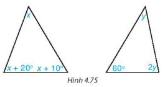 Tính các số đo x, y trong các tam giác dưới đây (H.4.75)