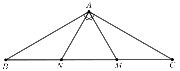 Cho tam giác ABC cân tại A có góc A=120 độ. Trên cạnh BC lấy hai điểm M, N