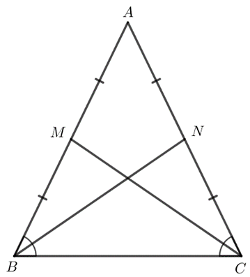 Chứng minh rằng: Trong một tam giác cân, hai đường trung tuyến ứng với hai cạnh bên