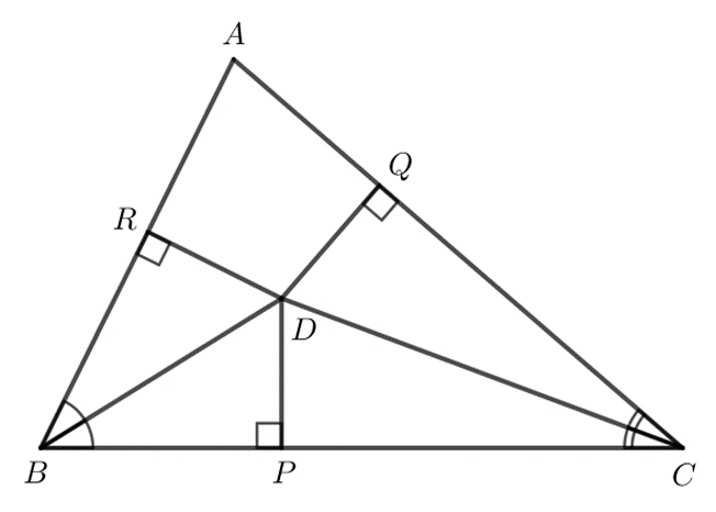 Trong tam giác ABC, hai đường phân giác của các góc B và C cắt nhau tại D