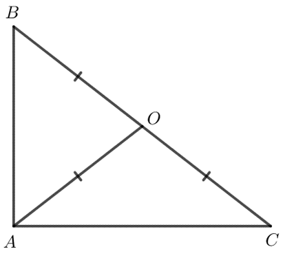 Xét điểm O cách đều ba đỉnh của tam giác ABC. Chứng minh rằng nếu O nằm trên một cạnh của tam giác ABC