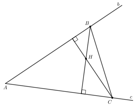 Cho hai đường thẳng không vuông góc b, c cắt nhau tại điểm A và cho điểm H không thuộc b và c (H.9.47)