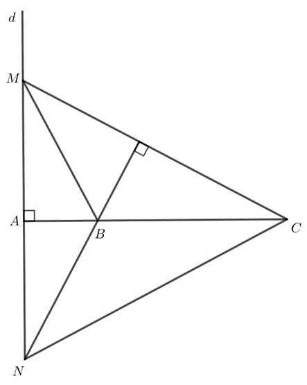 Cho ba điểm phân biệt thẳng hàng A, B, C. Gọi d là đường thẳng vuông góc với đường thẳng AB tại A