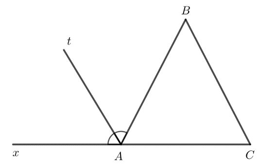 Cho tam giác ABC. Kẻ tia phân giác At của góc tạo bởi tia AB và tia đối của tia AC