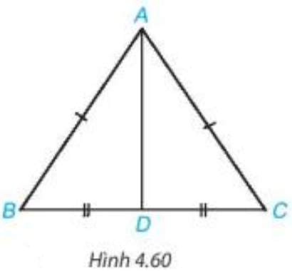 Quan sát tam giác ABC cân tại A như Hình 4.60. Lấy D là trung điểm