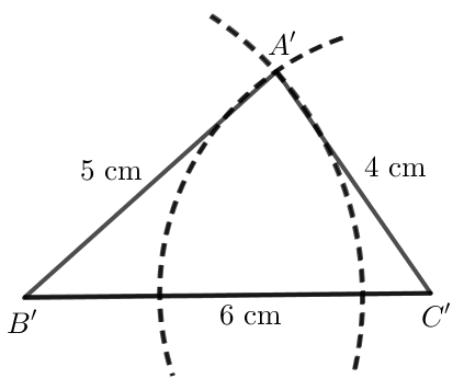 Tương tự, vẽ thêm tam giác A'B'C' có A'B'=5cm, A'C'=4cm, B