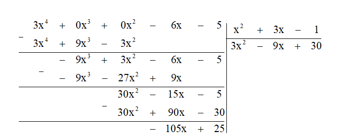 Tìm dư R và thương Q trong phép chia đa thức A = 3x^4 - 6x - 5