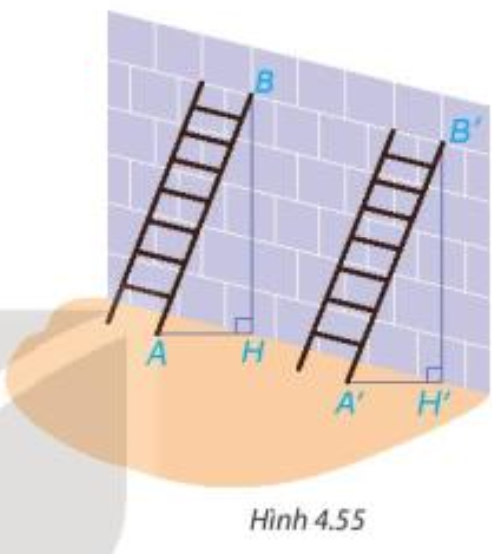 Có hai chiếc thang dài như nhau được dựa vào một bức tường với cùng độ cao