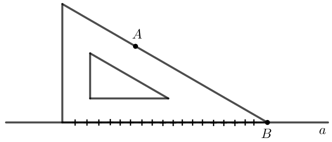Dùng góc vuông hay góc 30 độ của êke (thay cho góc 60 độ) để vẽ đường thẳng 