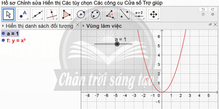 Toán 9 Chân trời sáng tạo Hoạt động 3: Vẽ đồ thị hàm số bậc hai y = ax^2 (a khác 0) bằng phần mềm GeoGebra | Giải Toán 9