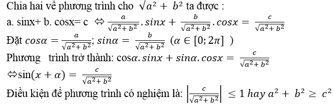 Điều kiện để phương trình bậc nhất đối với sinx và cosx có nghiệm - Toán lớp 11