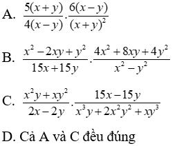 Trắc nghiệm Phép nhân các phân thức đại số có đáp án