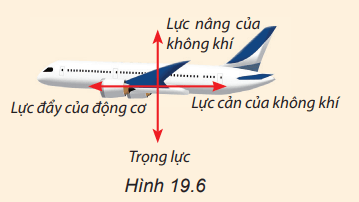Hình 19.6 biểu diễn các vectơ lực tác dụng lên một máy bay đang bay ngang ở độ cao
